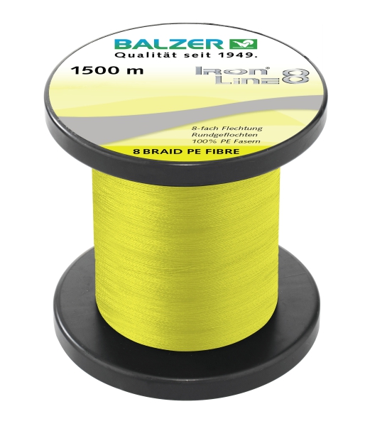 Balzer Iron Line 8 - 8-fach geflochtene Angelschnur gelb - 0,08mm - 7,2 kg - je 100m von der Großspule